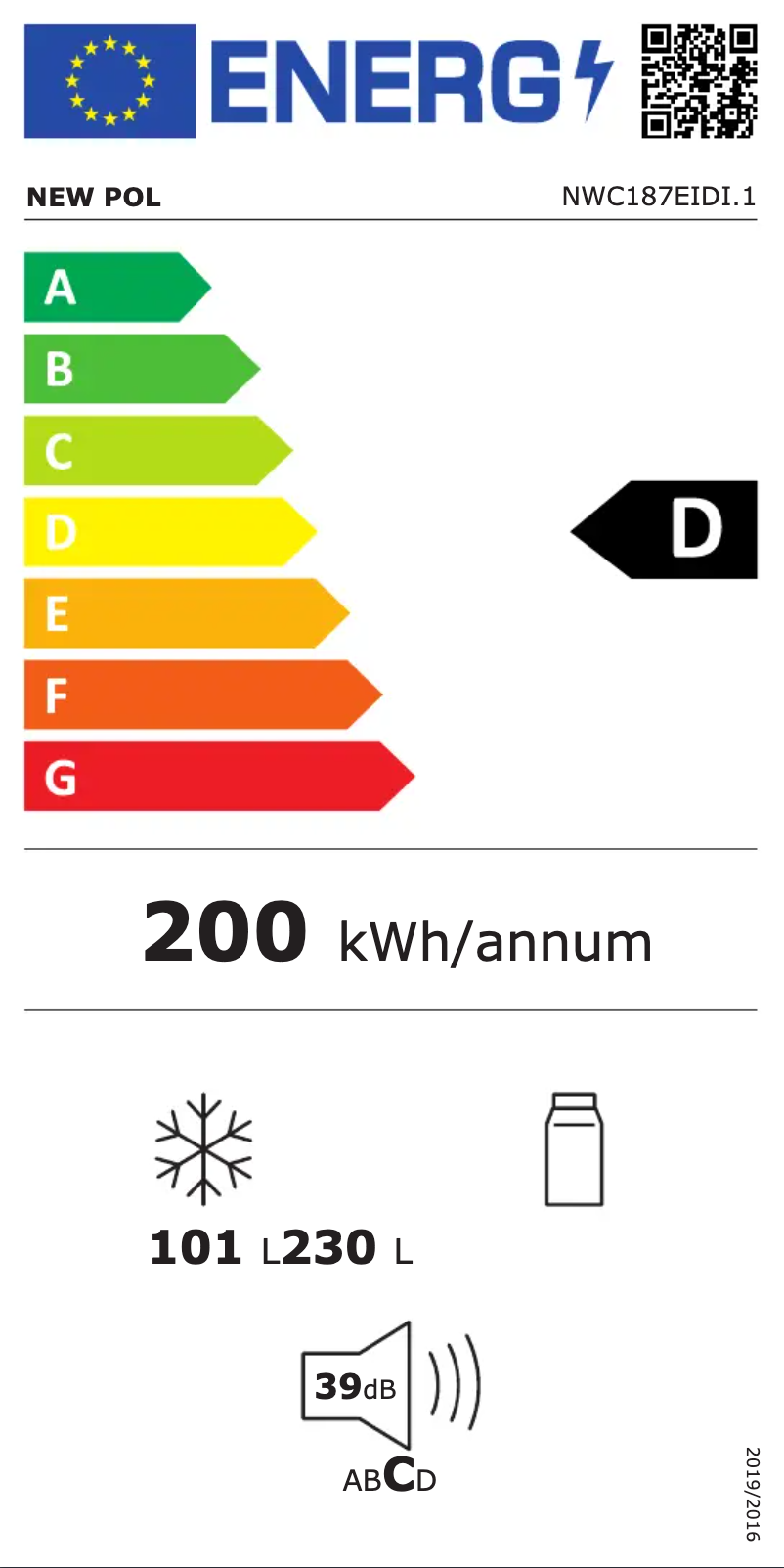 Page 1 de la notice Label énergétique New Pol NWC187EIDI.1