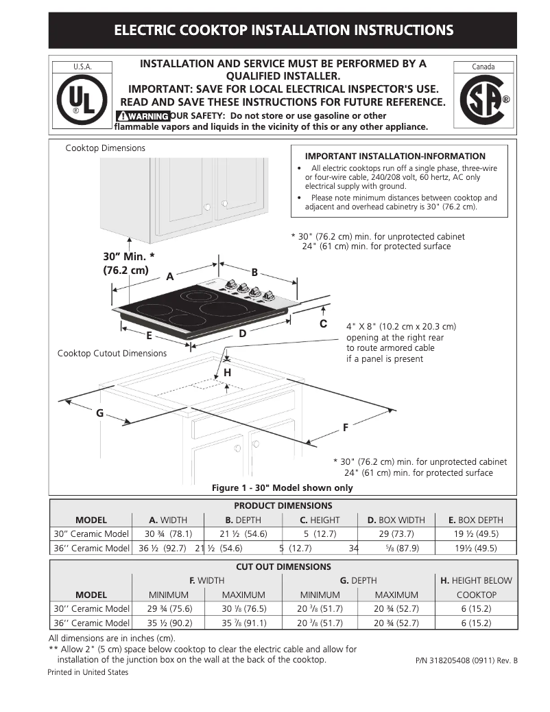 Page 1 de la notice Guide d'installation Frigidaire FPEC3085KS