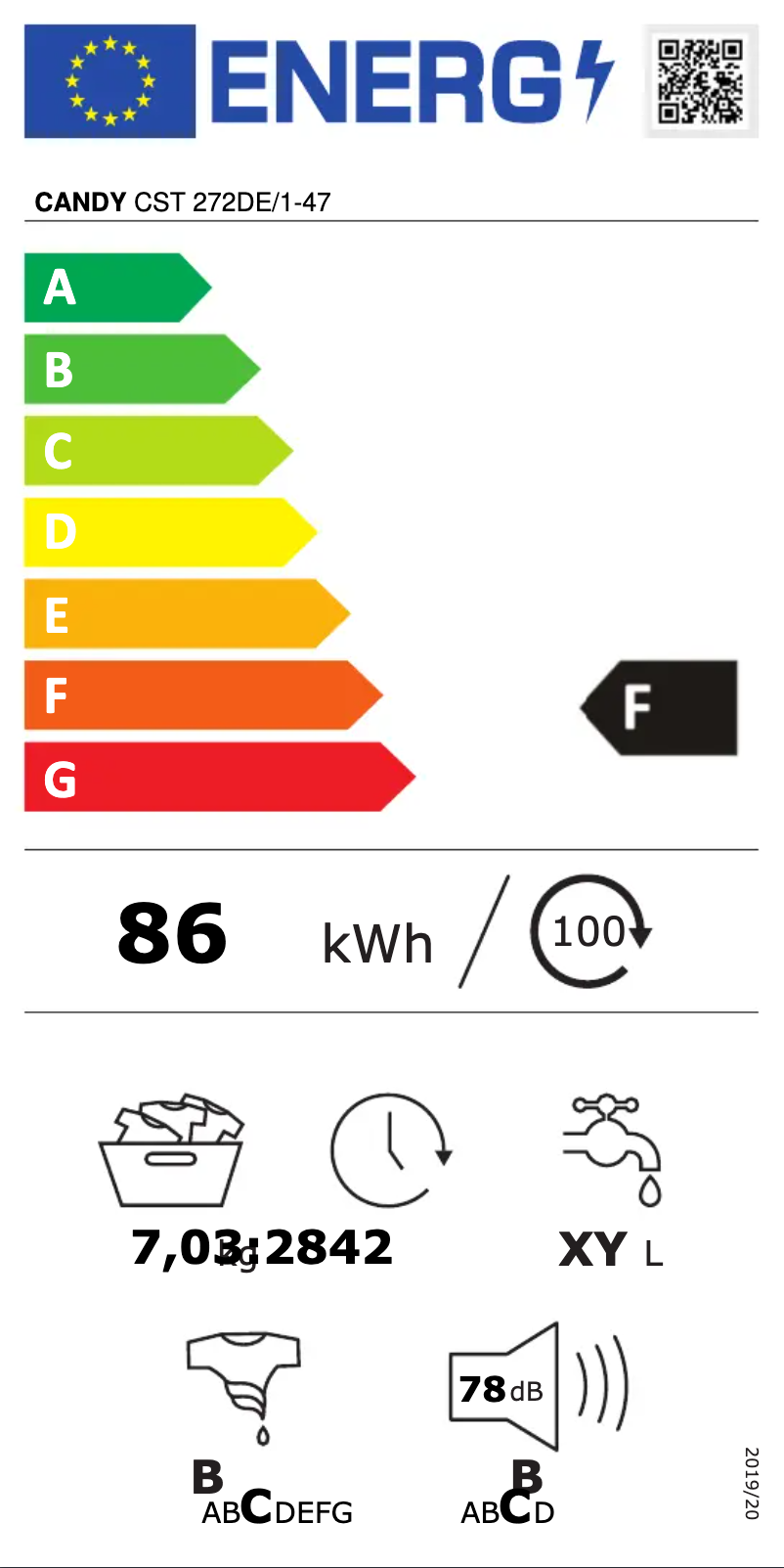 Page n°1 - Label énergétique Candy CST 272DE/1-47