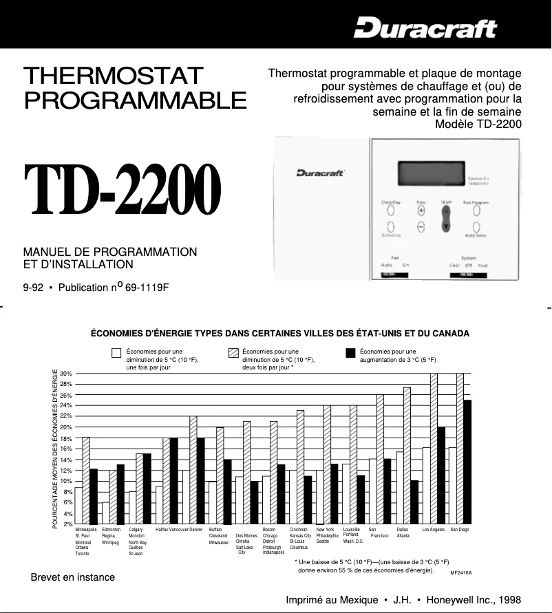 Page 1 de la notice Manuel utilisateur Honeywell TD2200