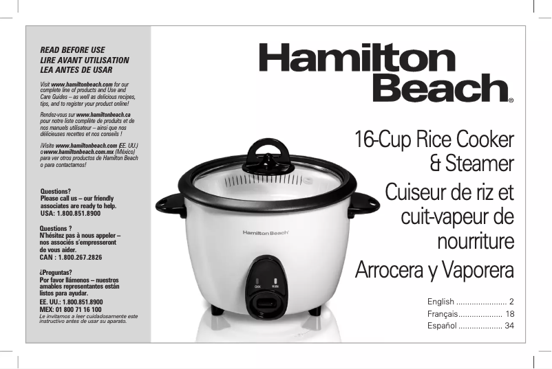 Page 1 de la notice Manuel utilisateur Hamilton Beach 37517