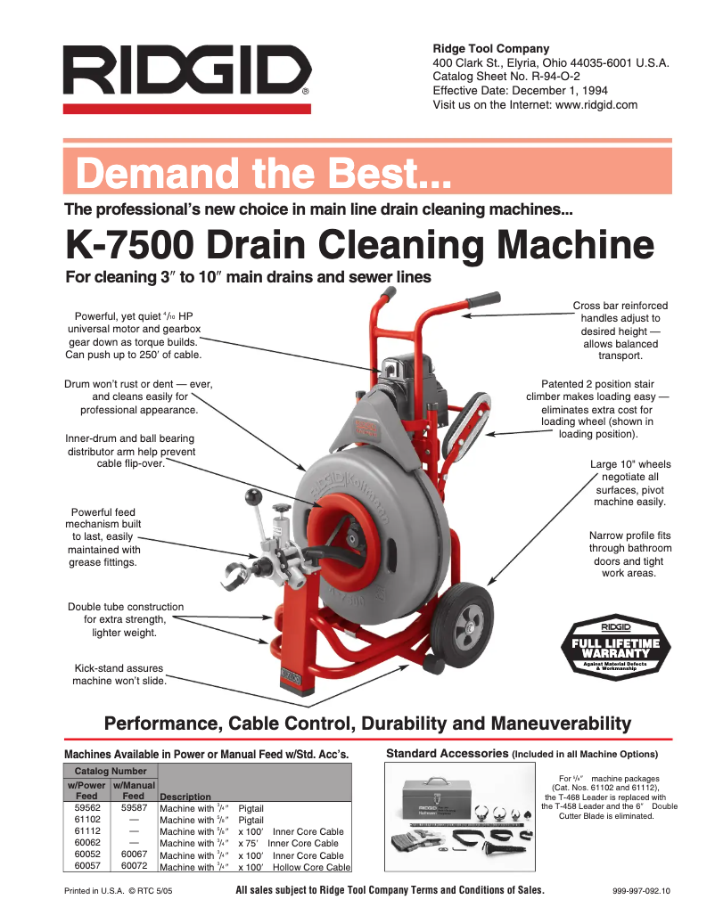 Page 1 de la notice Catalogue Ridgid K-7500