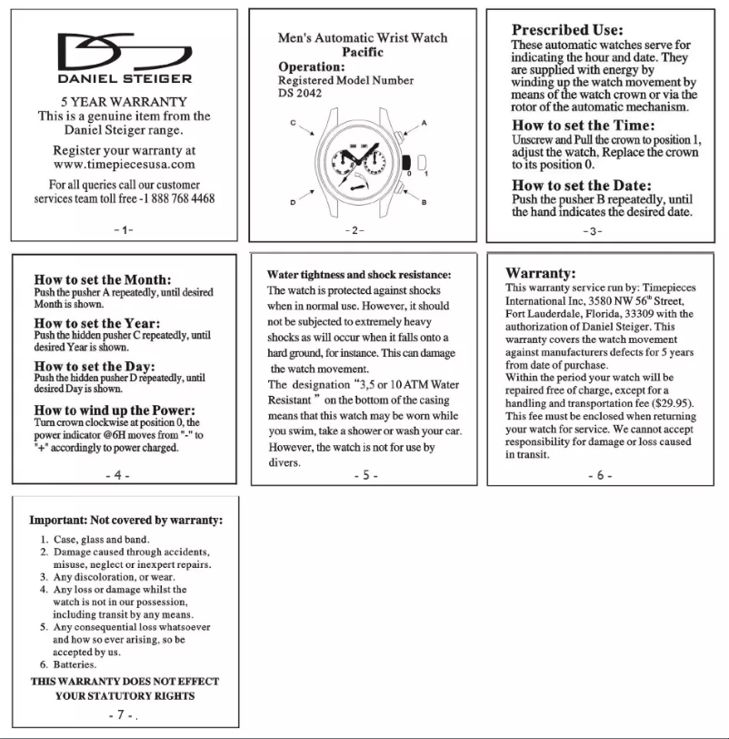Page 1 de la notice Manuel utilisateur Daniel Steiger Pacific