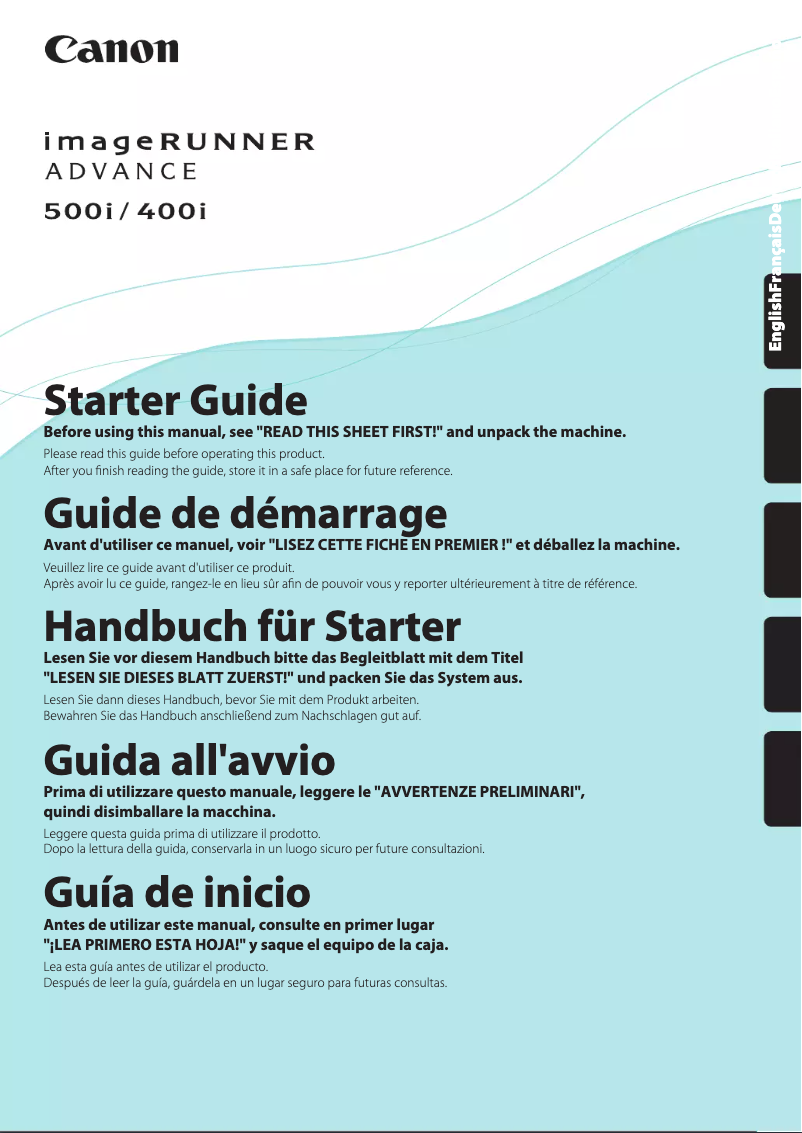 Page 1 de la notice Manuel utilisateur Canon imageRUNNER ADVANCE 400i
