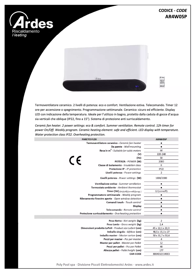 Page n°1 - Fiche technique Ardes AR4W05P