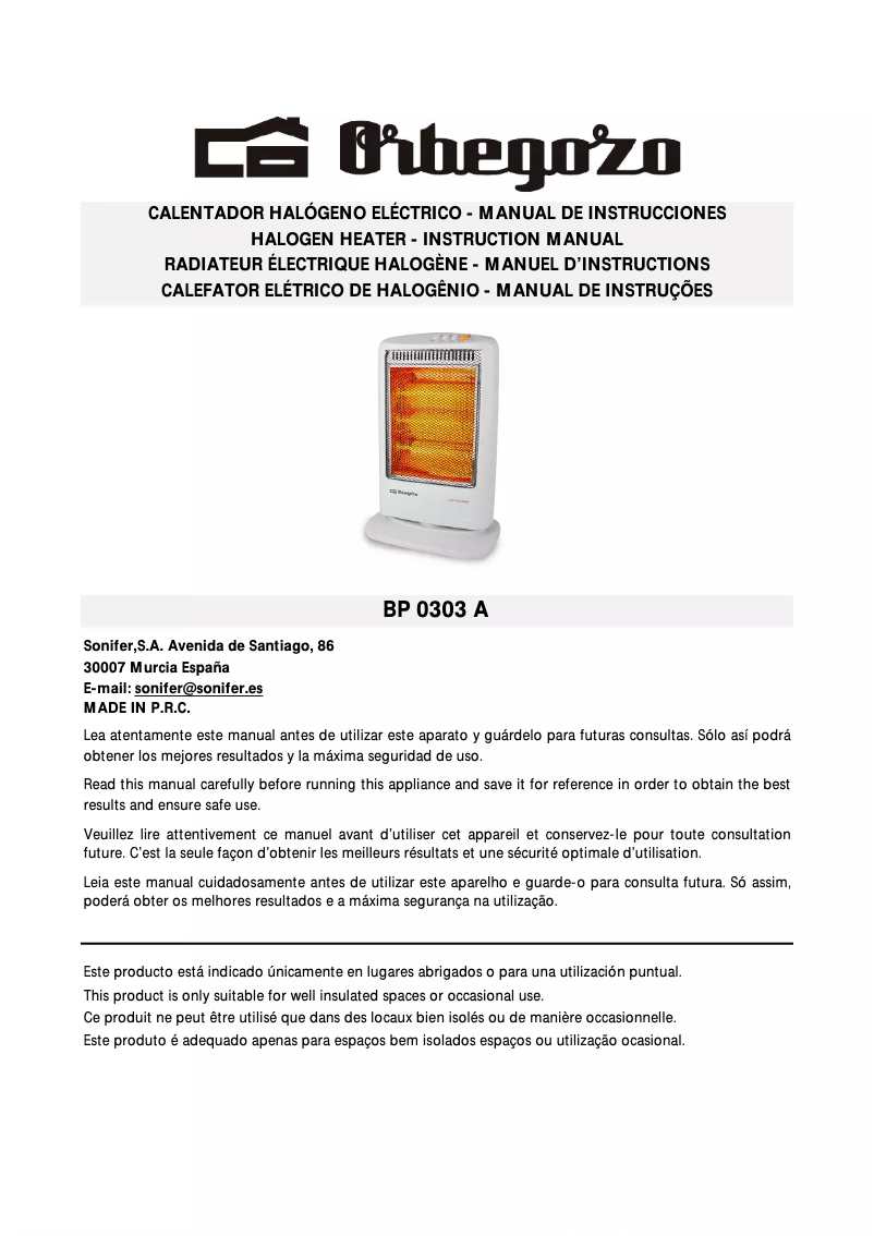 Page 1 de la notice Manuel utilisateur Orbegozo BP 0303 A