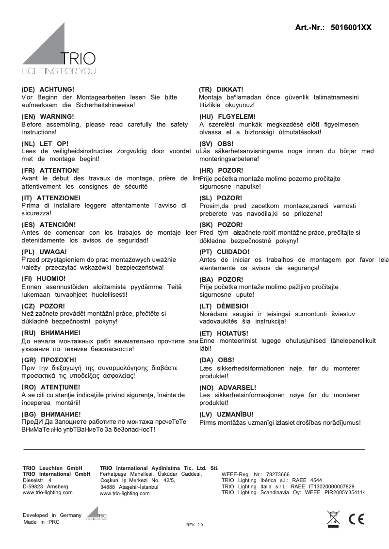 Page 1 de la notice Manuel utilisateur Trio Lighting Midas