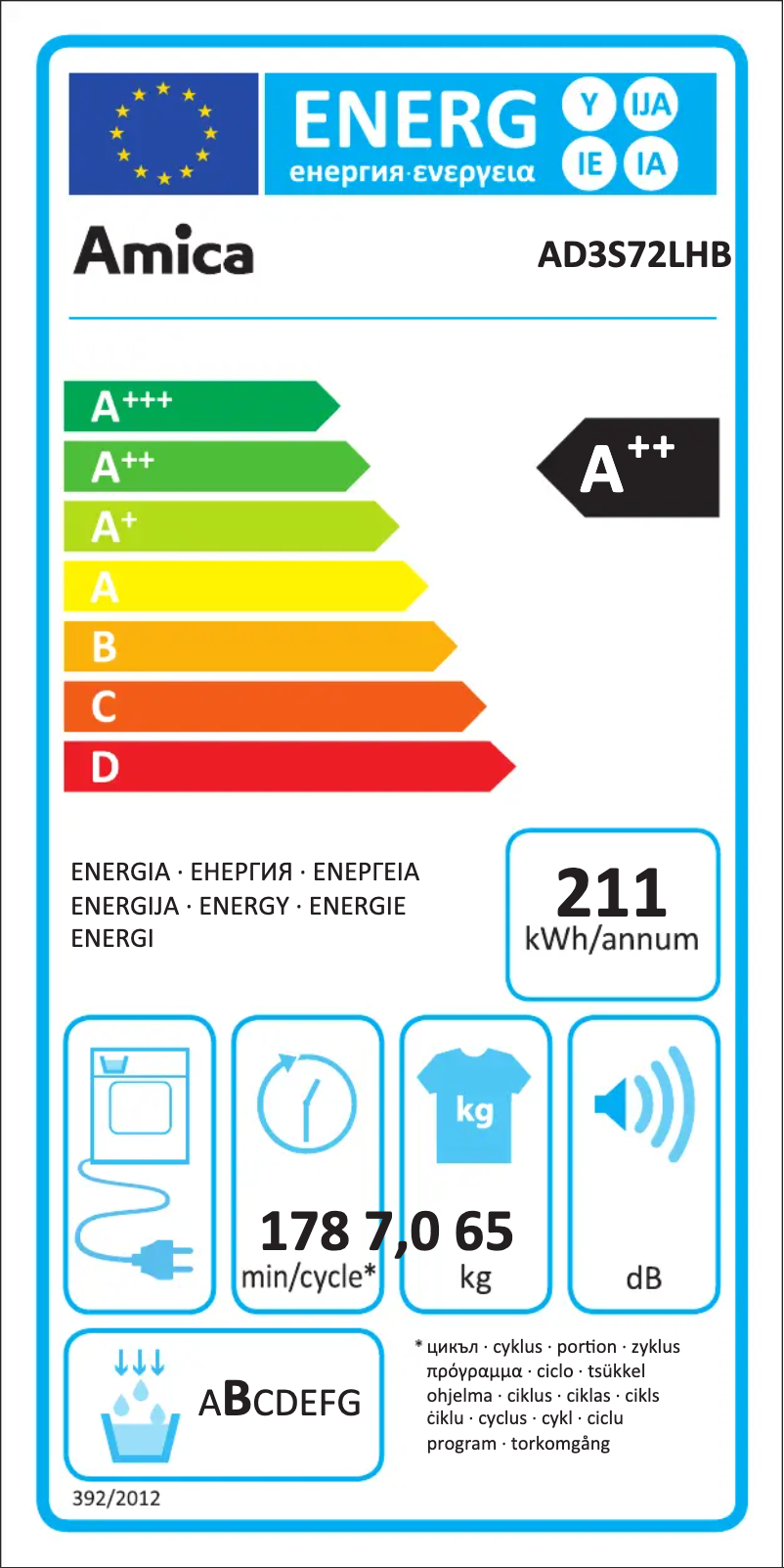 Page n°1 - Label énergétique Amica AD3S72LHB