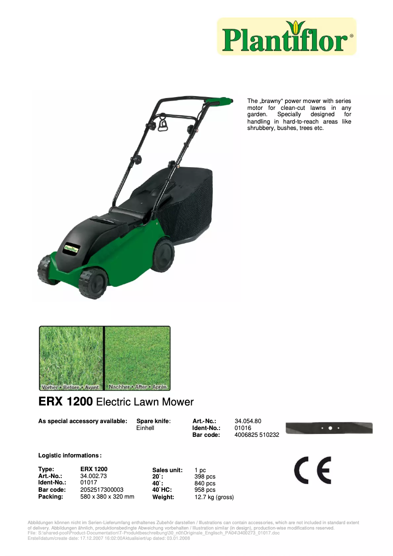 Página 1 del manual Manual de usuario Plantiflor ERX 1200