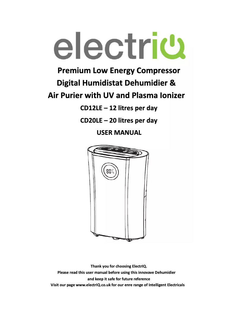 Page 1 de la notice Manuel utilisateur ElectriQ CD20LEB