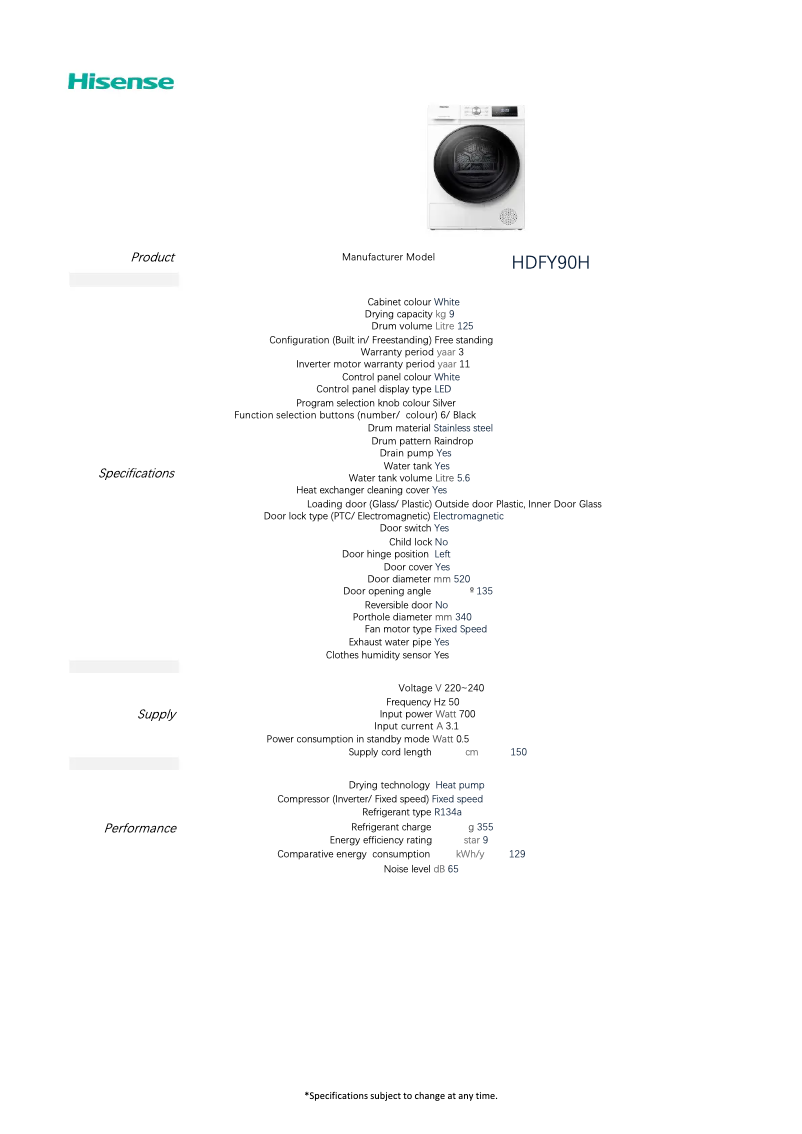 Image de la première page du manuel de l'appareil HDFY90H