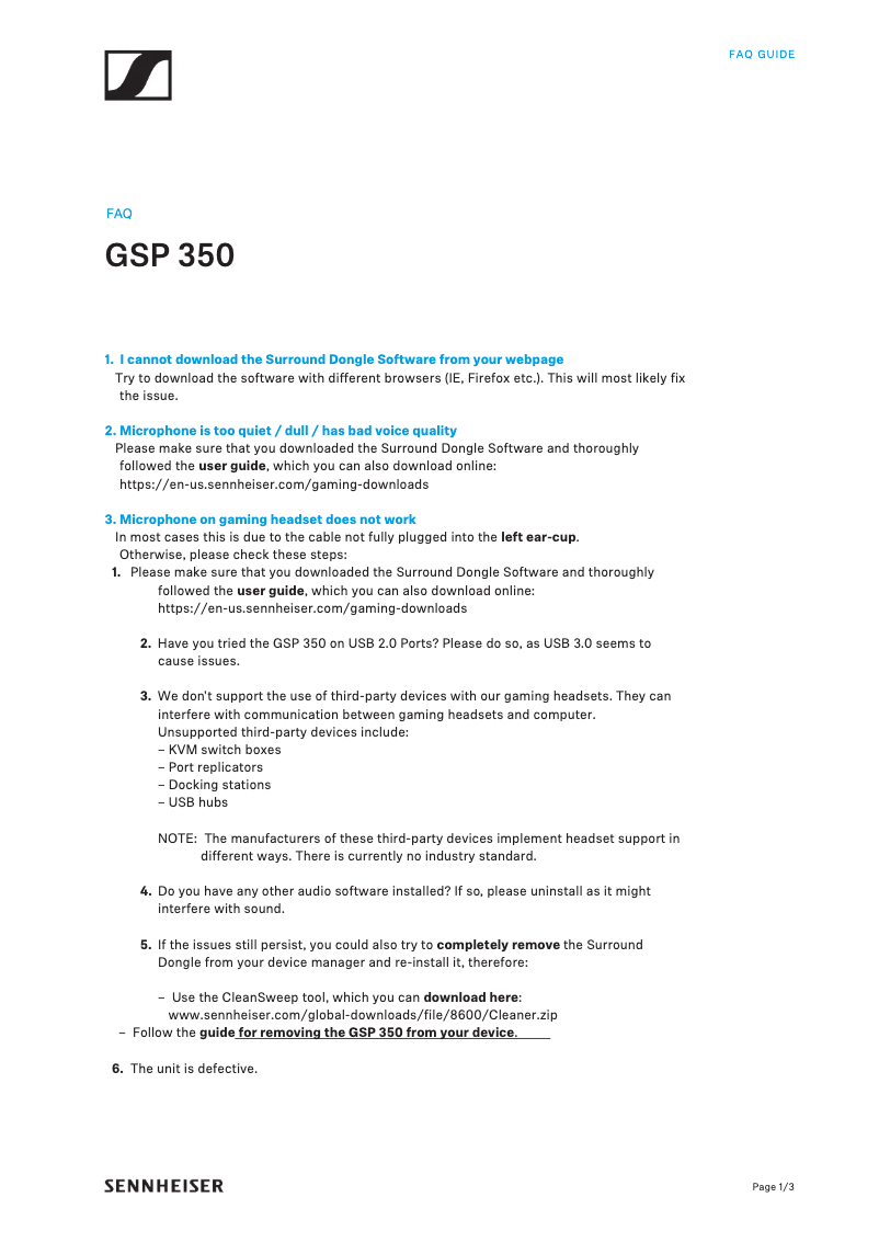 Page n°1 - FAQ Sennheiser GSP 350