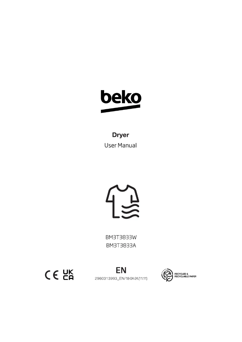 Page 1 de la notice Manuel utilisateur Beko BM3T3833W