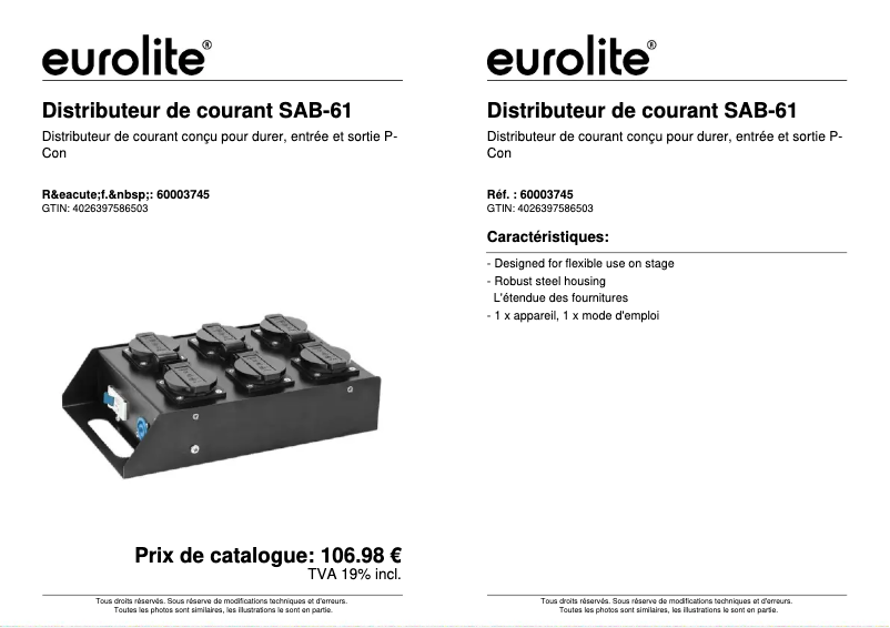Image de la première page du manuel de l'appareil SAB-61
