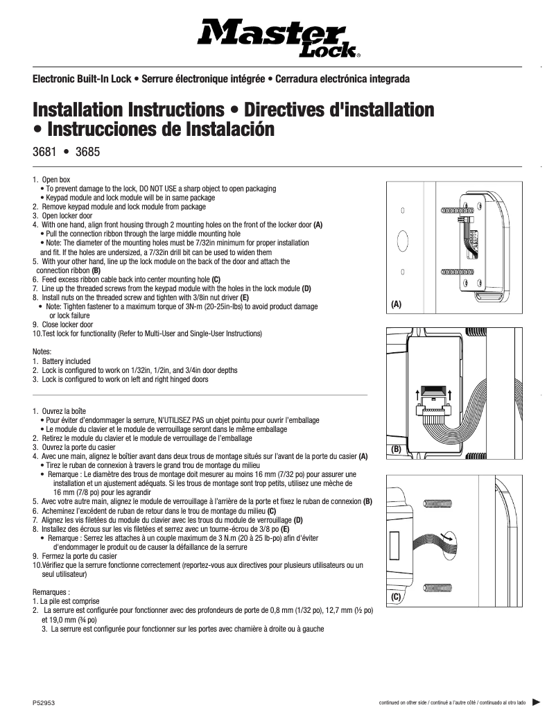 Page 1 de la notice Manuel utilisateur Master Lock 3681