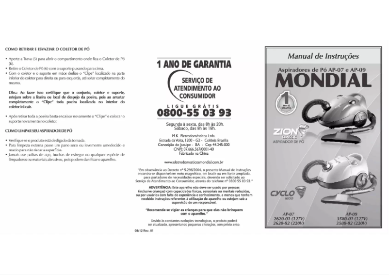 Page 1 de la notice Manuel utilisateur Mondial Cyclo 1600 AP-09