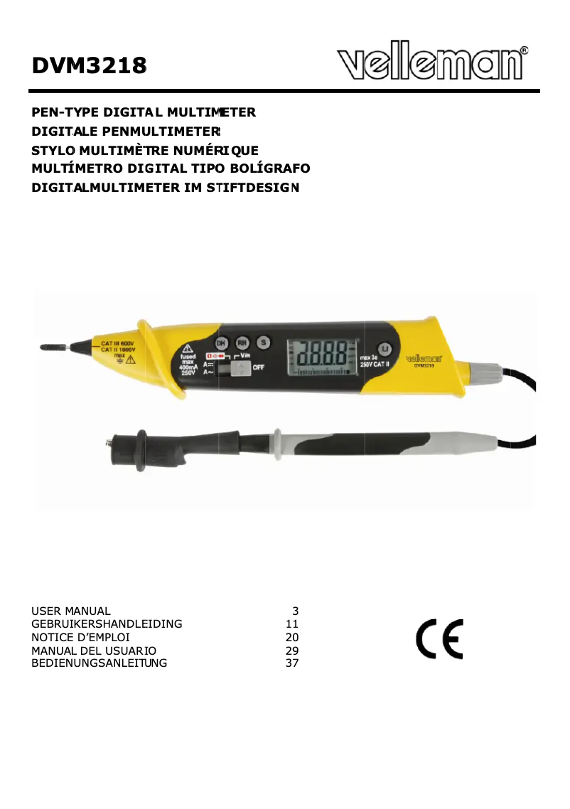 Page 1 de la notice Manuel utilisateur Velleman DVM3218