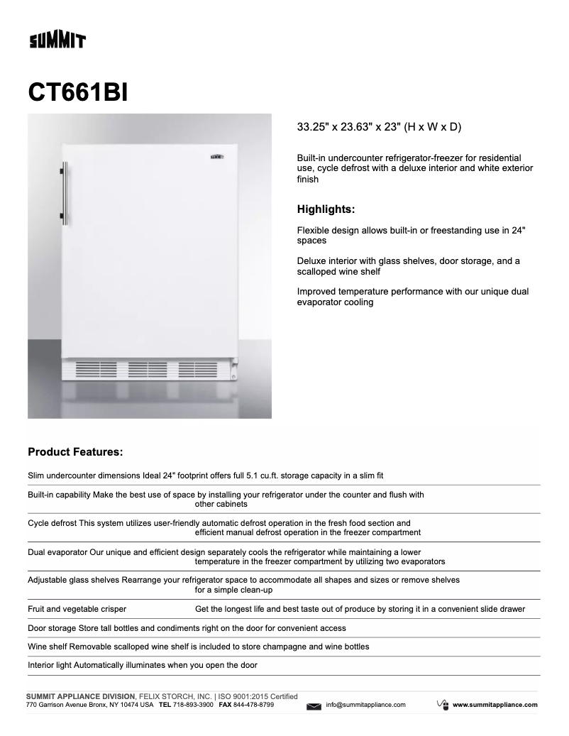 Page 1 de la notice Fiche technique Summit CT661