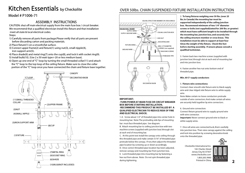 Page n°1 - Manuel utilisateur Checkolite P1006-71