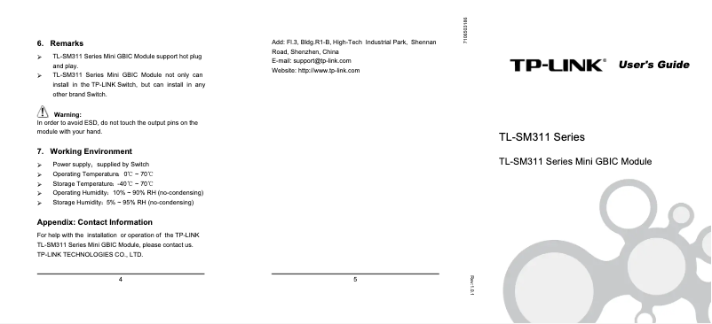 Page 1 de la notice Manuel utilisateur TP-Link TL-SM311LS