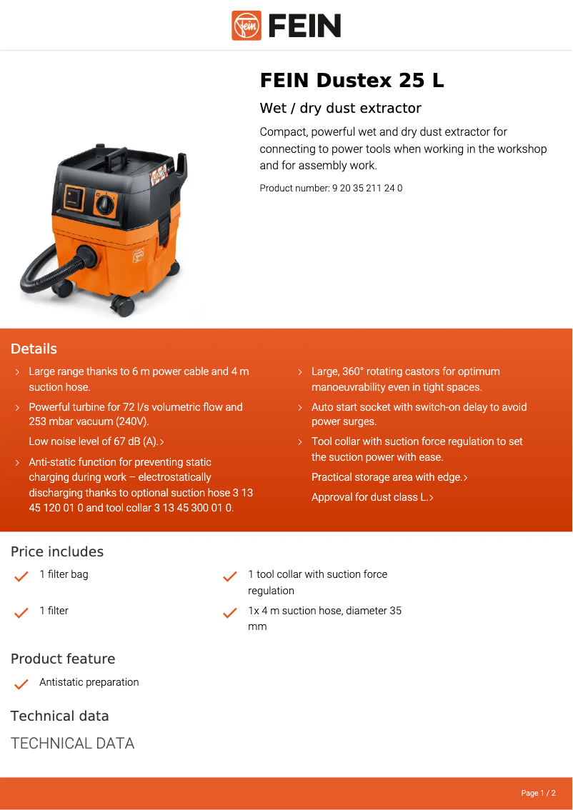 Image de la première page du manuel de l'appareil Dustex 25 L