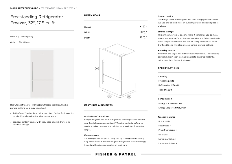 Page n°1 - Manuel utilisateur Fisher & Paykel E522BRWFD5_N