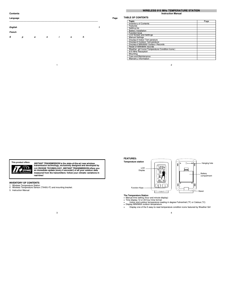 Image de la première page du manuel de l'appareil WS-9760U-IT