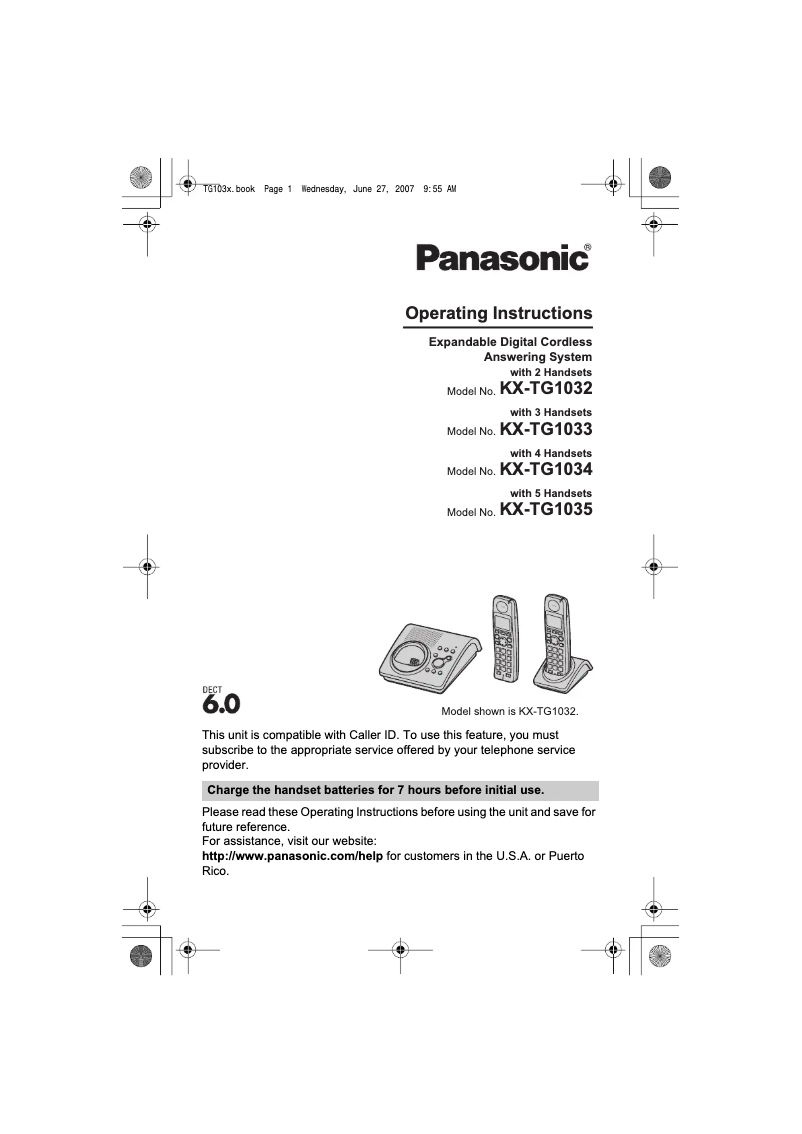 Imagen de la primera página del manual del dispositivo KX-TG1035