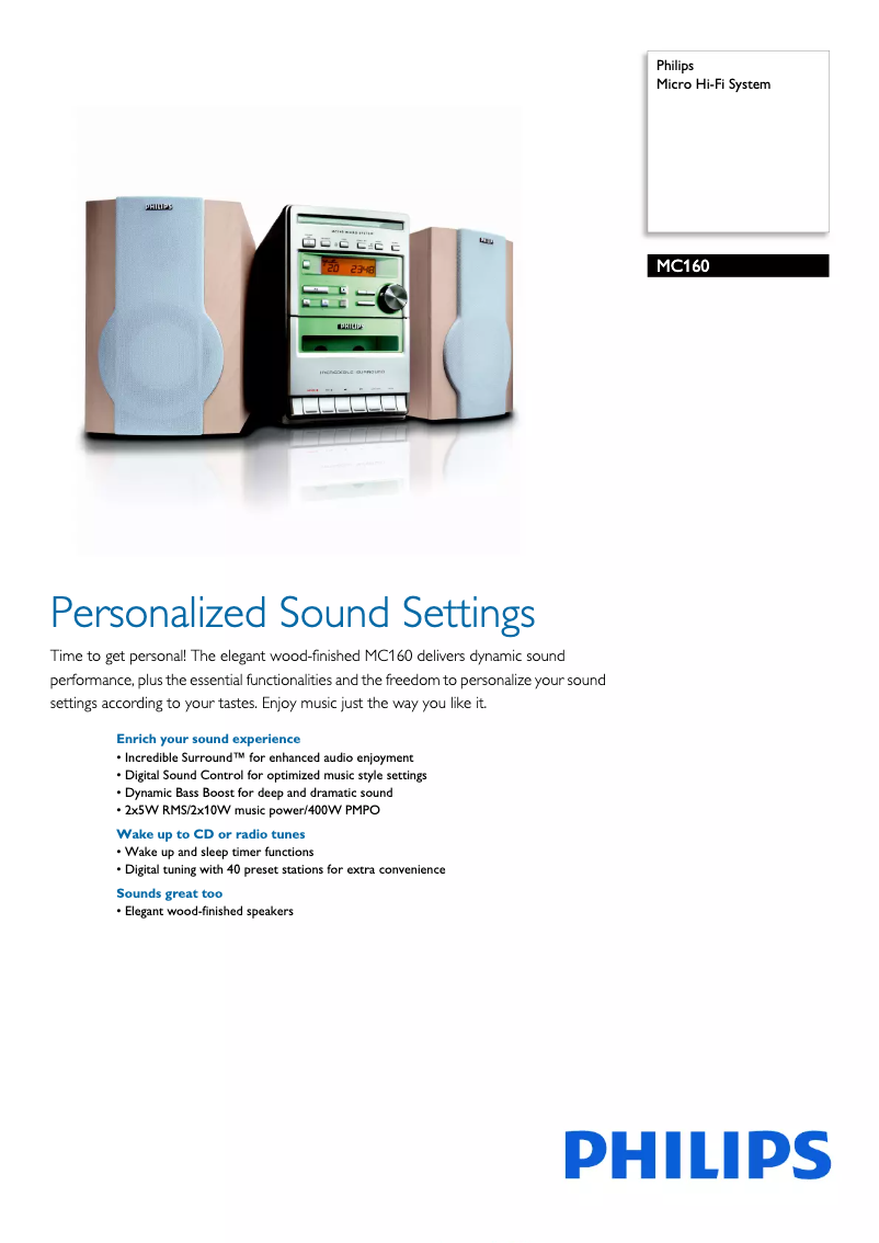 Page 1 of the manual Brochure Philips MC160