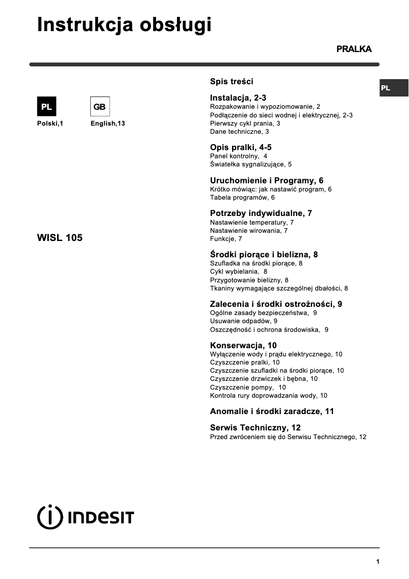 Image de la première page du manuel de l'appareil WISL 105 (PL) (V)