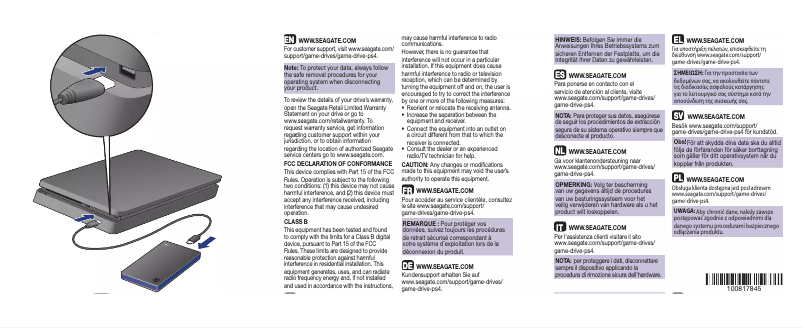 Page n°1 - Manuel utilisateur Seagate Game Drive for PS4