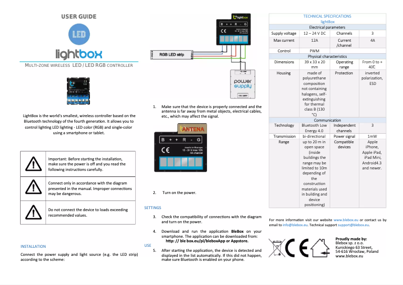 Page 1 de la notice Manuel utilisateur Blebox LightBox