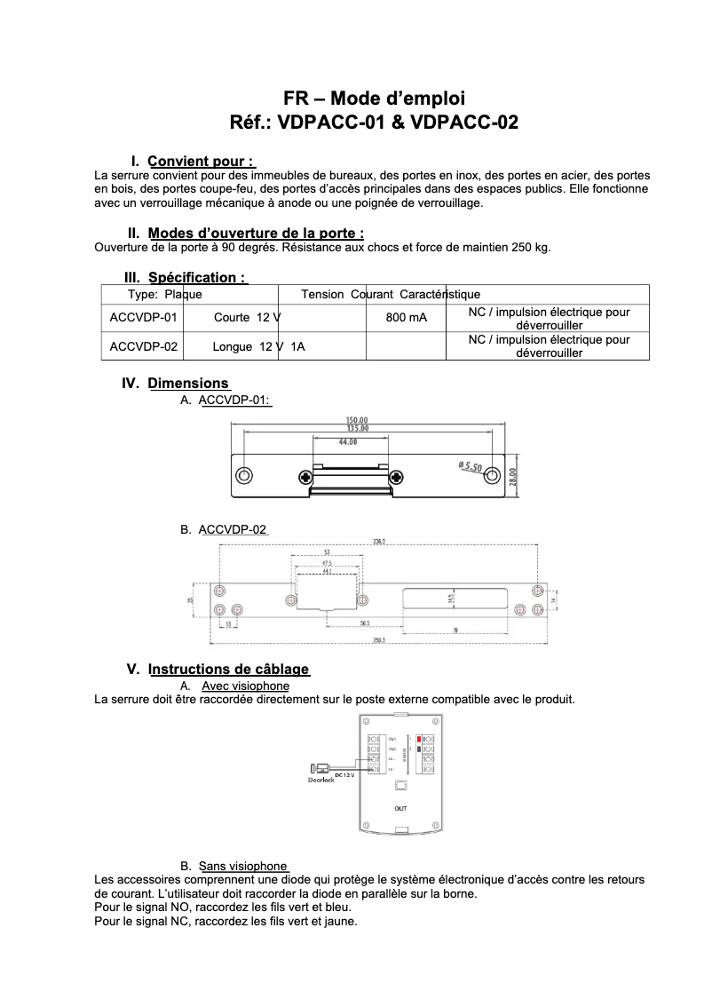 Page 1 de la notice Manuel utilisateur Chacon ACCVDP-02