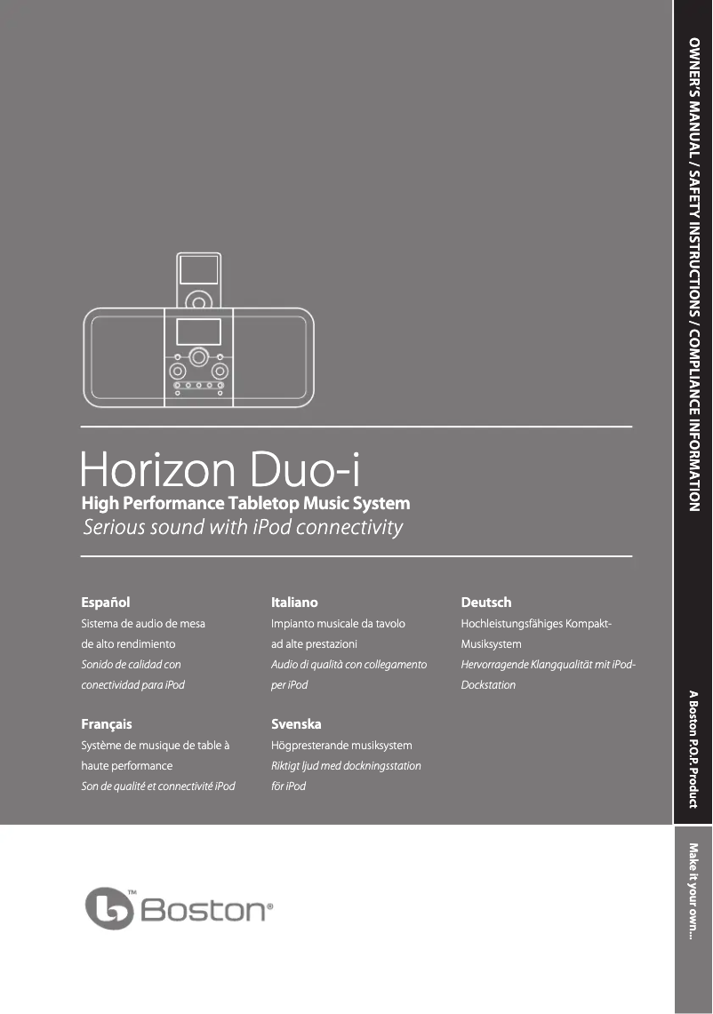 Page 1 de la notice Manuel utilisateur Boston Acoustics Horizon Duo-i