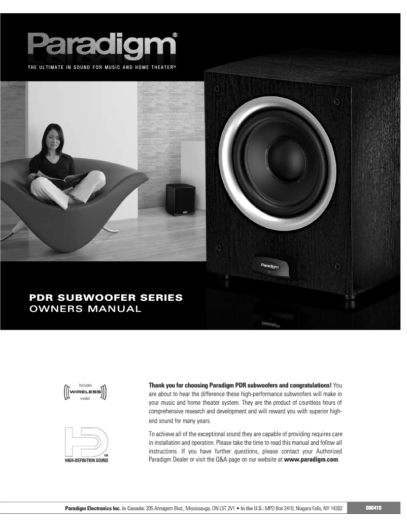 Page 1 de la notice Manuel utilisateur Paradigm PDR W100