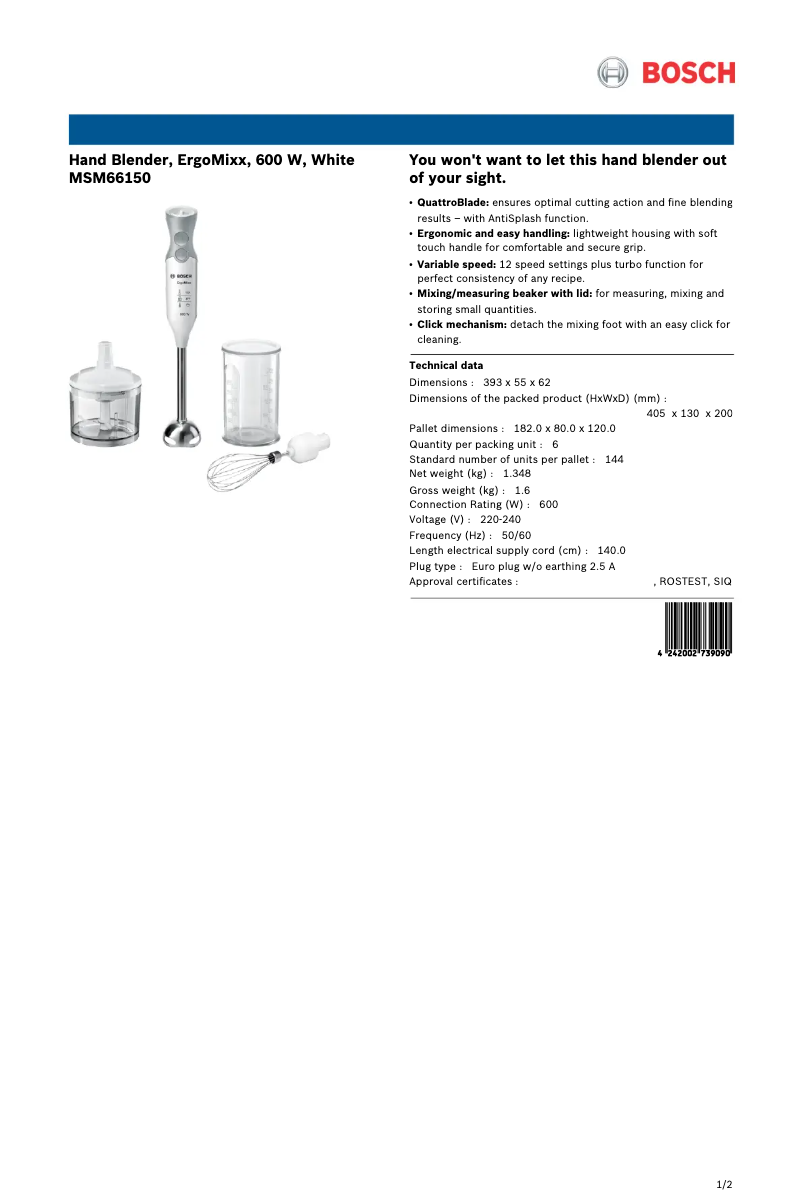 Image de la première page du manuel de l'appareil ErgoMixx MSM66150