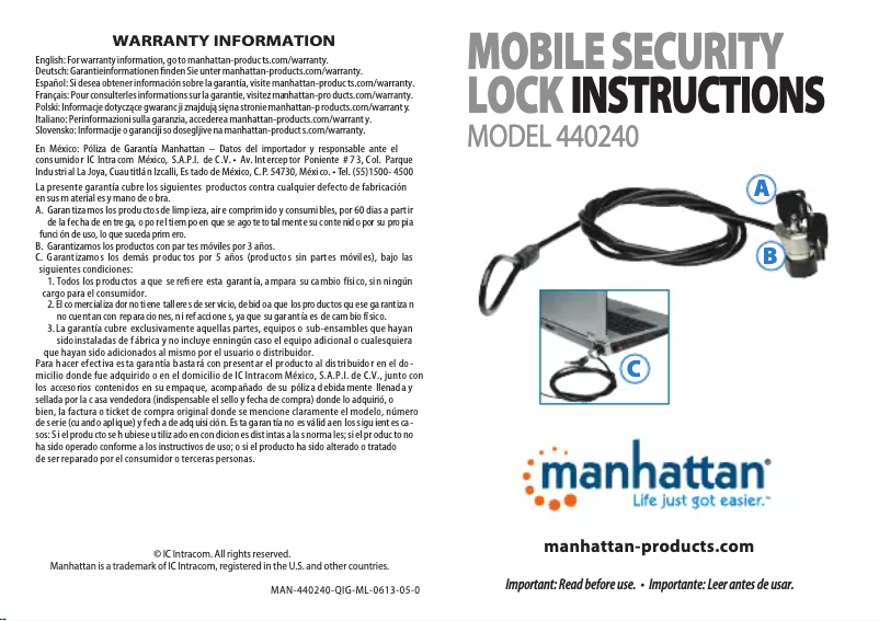 Page 1 de la notice Manuel utilisateur Manhattan 440240