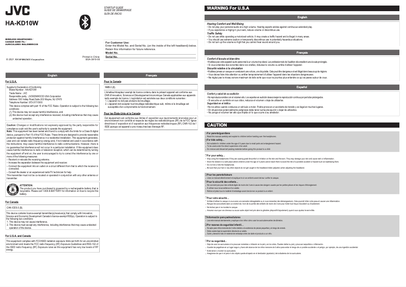 Image de la première page du manuel de l'appareil HA-KD10W