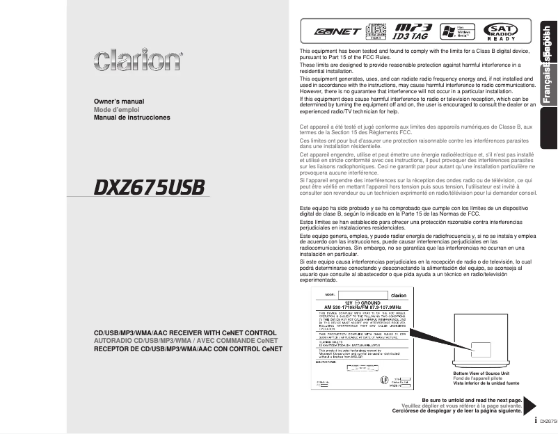 Página 1 del manual Manual de usuario Clarion DXZ675USB