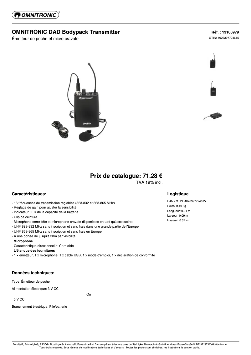 Page n°1 - Fiche technique Omnitronic DAD