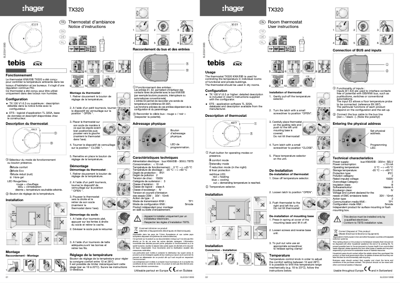 Page 1 de la notice Manuel utilisateur Hager TX320