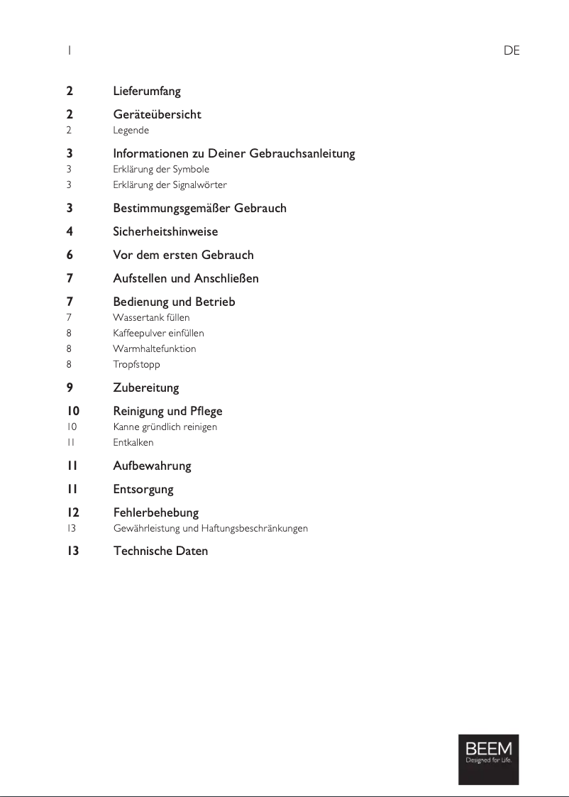Page 1 of the manual User Manual BEEM Fresh-Aroma-Pure