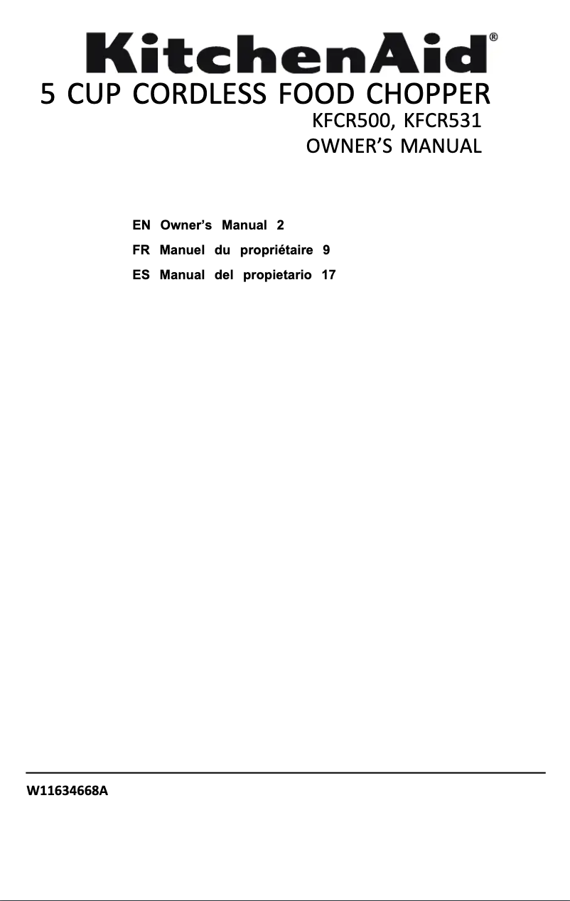 Page 1 de la notice Manuel utilisateur KitchenAid KFCR500