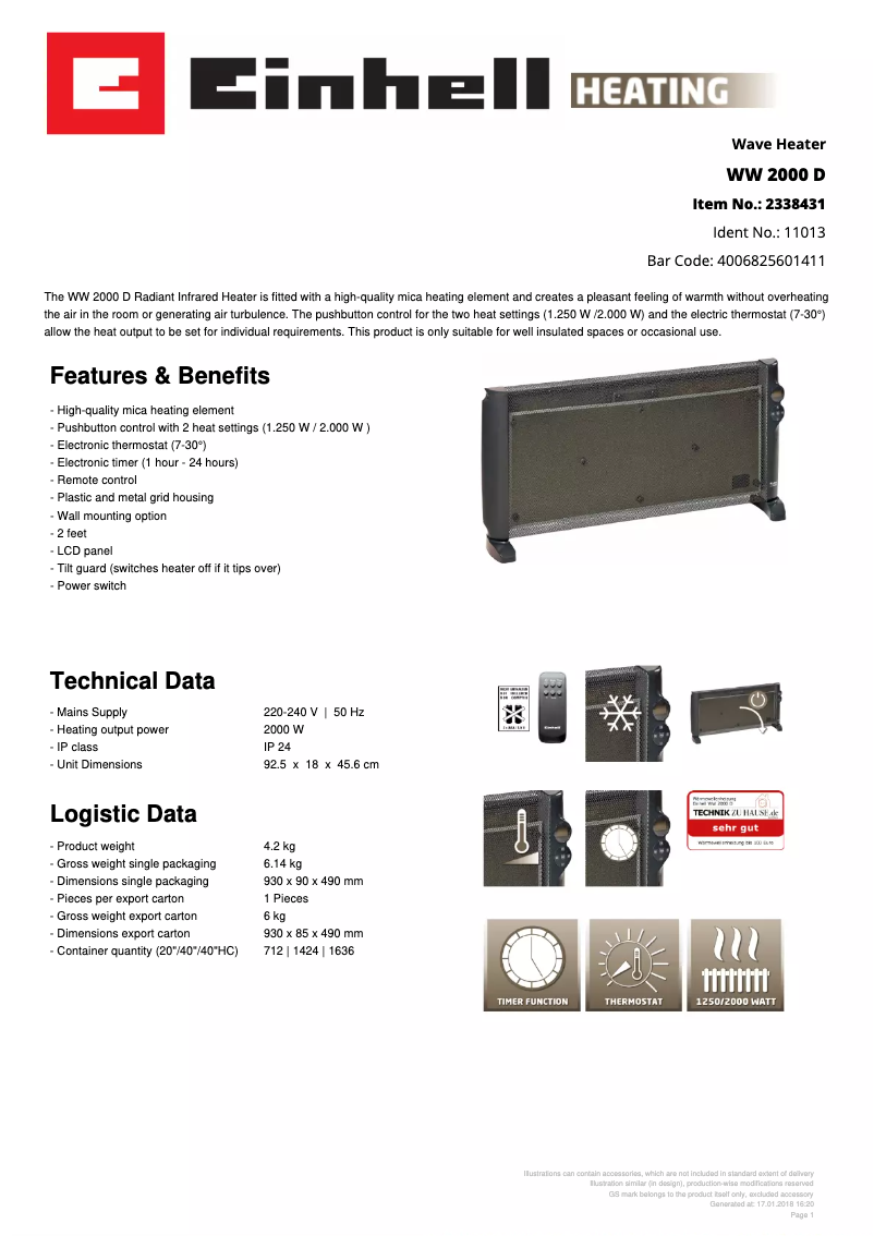 Página 1 del manual Ficha técnica Einhell WW 2000 D