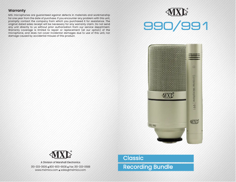 Page 1 de la notice Manuel utilisateur MXL 991