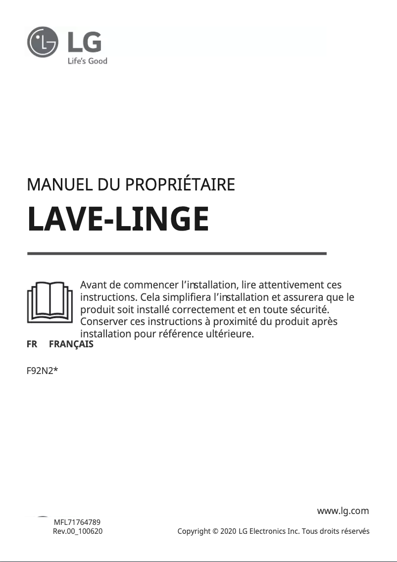 Page 1 de la notice Manuel utilisateur LG F92N23WH