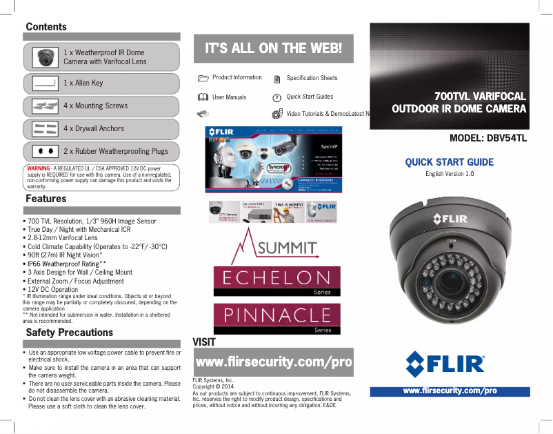 Image de la première page du manuel de l'appareil Summit DBV54TL