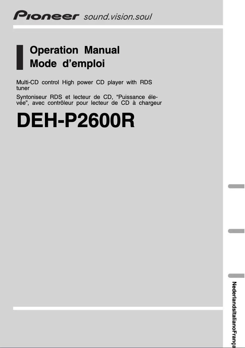 Page 1 de la notice Manuel utilisateur Pioneer DEH-P2600R