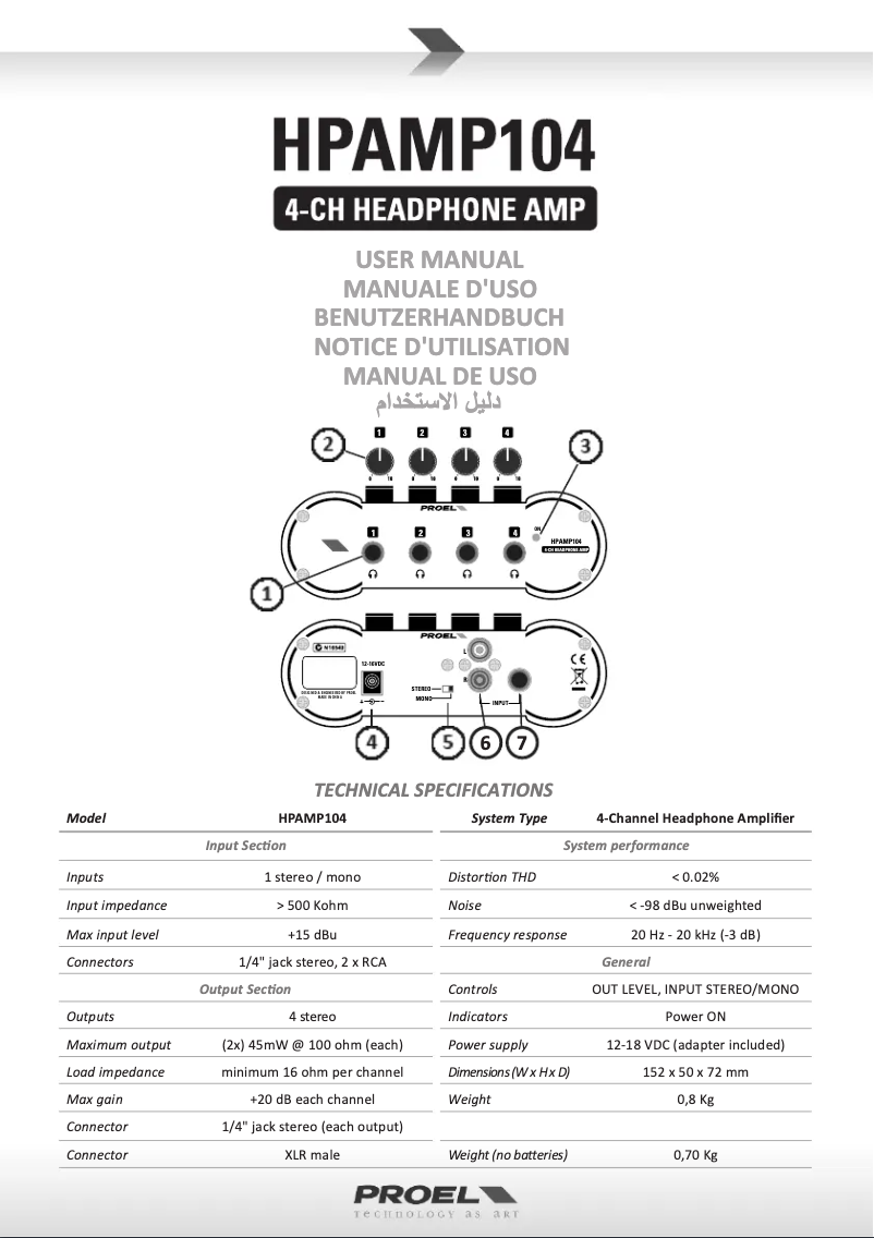 Page n°1 - Manuel utilisateur Proel HPAMP104