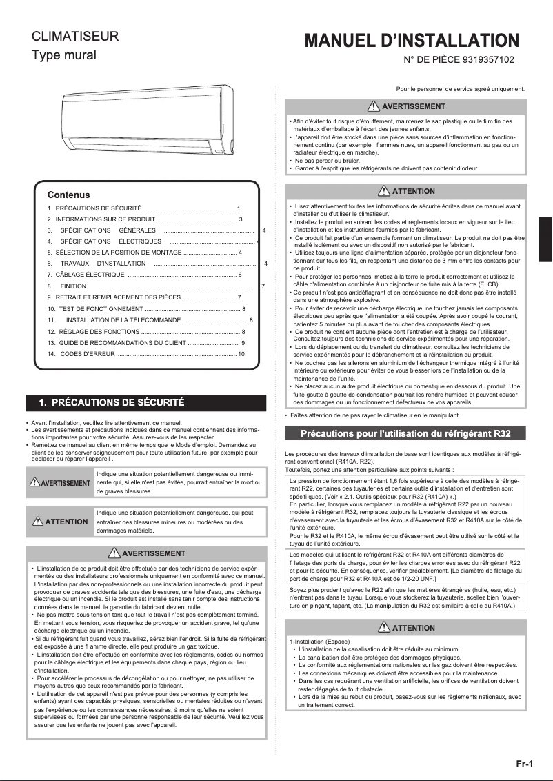 Image de la première page du manuel de l'appareil ASHG24KLCA